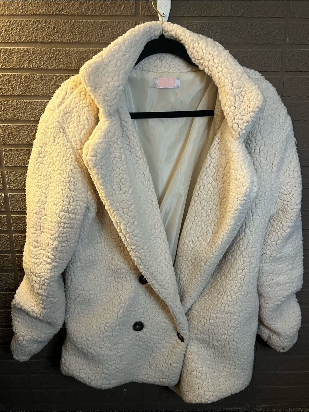 Cozy Cream Teddy Sherpa Coat with Double-Breasted Buttons